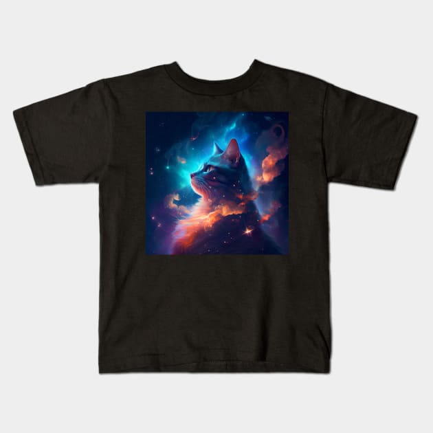 Celestial Felines Kids T-Shirt by D3monic